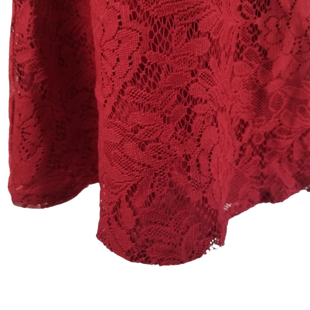 BB Dakota Red Fit & Flare Mini Dress Crew Neck Lace Open Back Women's Size 6 - Picture 5 of 16